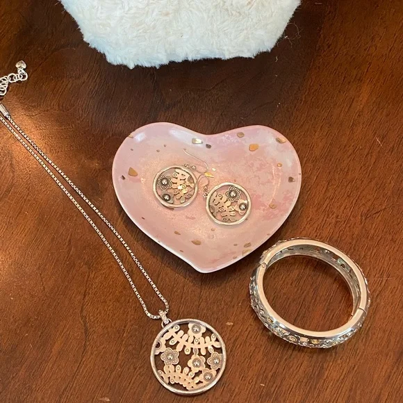 Brighton FRANCESCA Silver Champagne gold Flowers Necklace Bracelet Earrings RARE